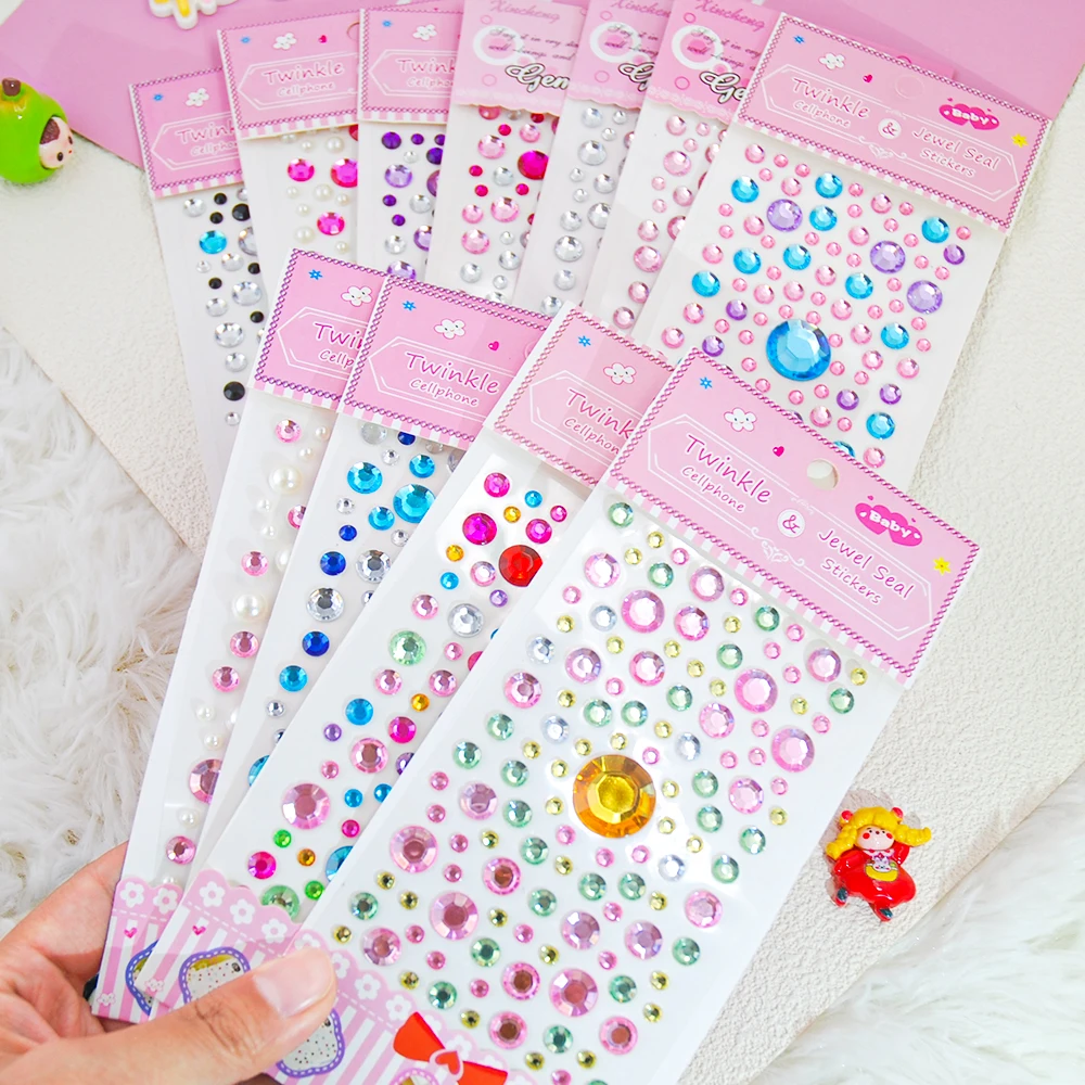 

1Sheet 3D Flatback Round Multi Size 11Styles Crystal Acrylic Facial Makeup Self-Adhesive Rhinestone Stickers For DIY Decoration