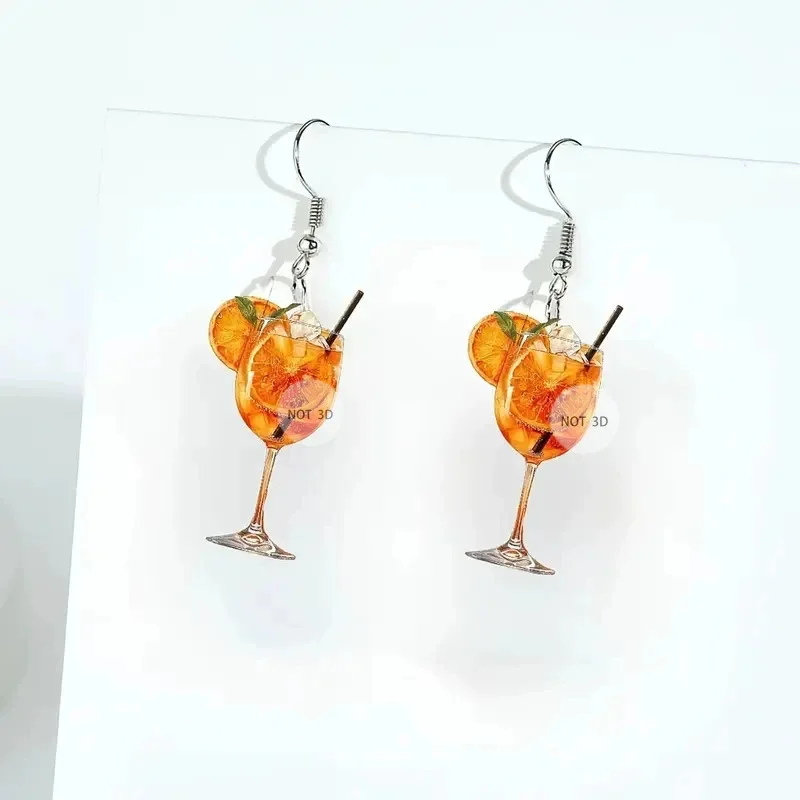2D Flat Acrylic Orange Juice Dangle Earrings for Women Simple Creative Fashion Fresh Summer Festival Earrings Party Jewelry