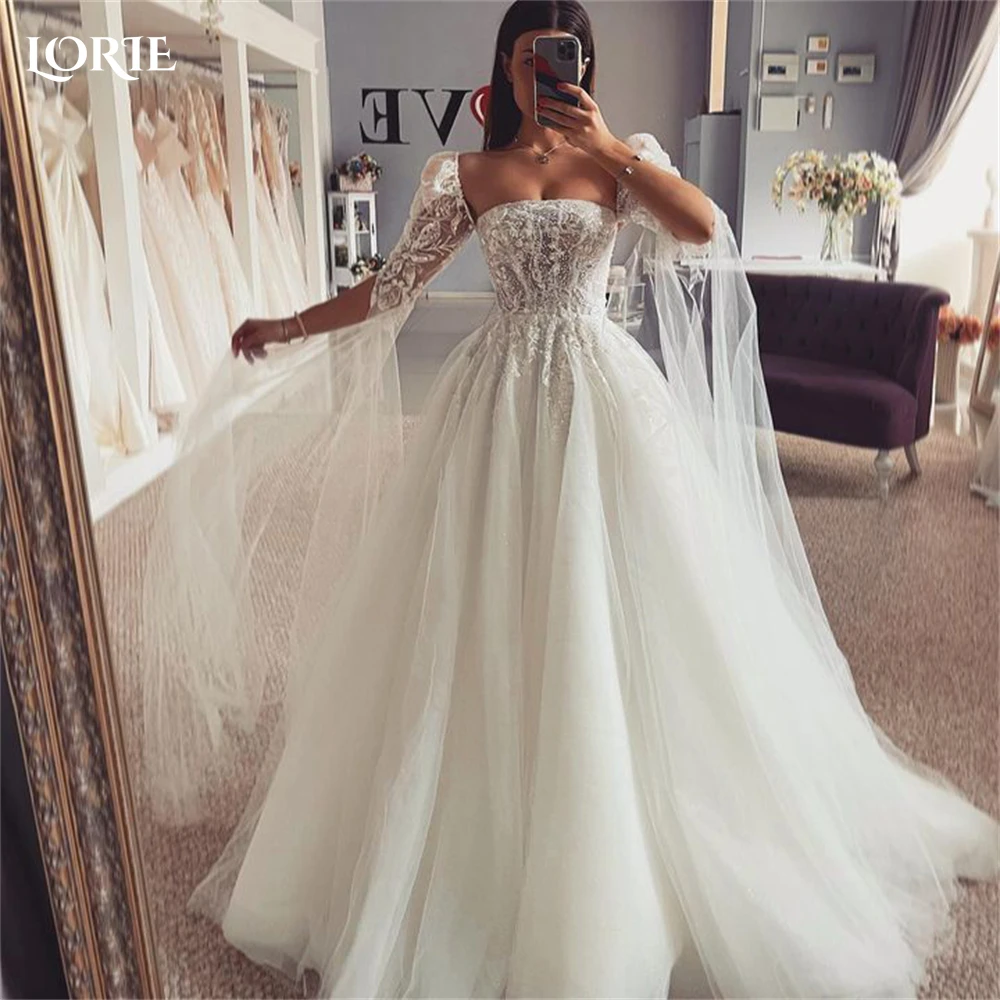

LORIE Lace Bohemia Wedding Dresses Off Shoulder A-Line Appliques Cap Sleeves Bridal Gowns Princess Backless Pageant Bride Dress