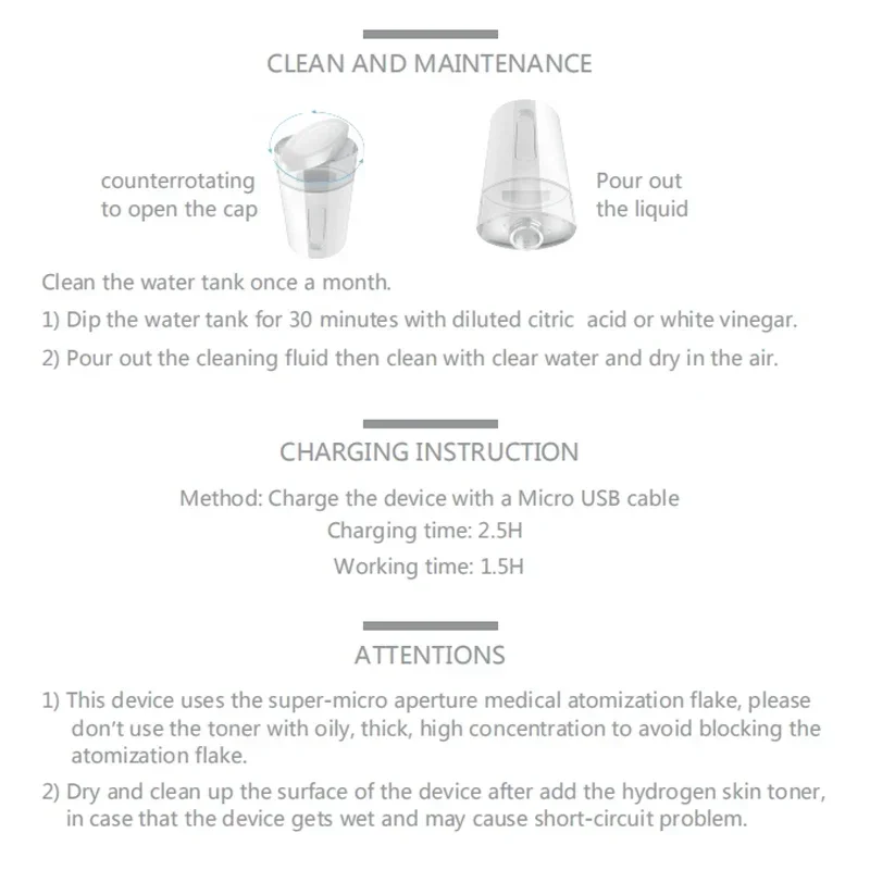 Description Picture 6 of item800ppb Portable Hydrogen Rich Water Mister Super Anti-oxidant ORP Face Sprayer Nano Dissolved Molecular Hydrogen H2 Mister