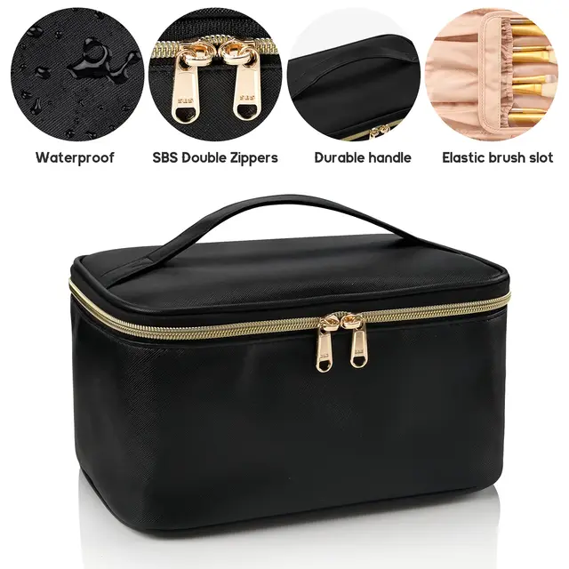 Makeup Bag Portable Cosmetic Bag Large Capacity Travel Makeup Case Organizer Black For Women Toiletry Bag for Girls Traveling