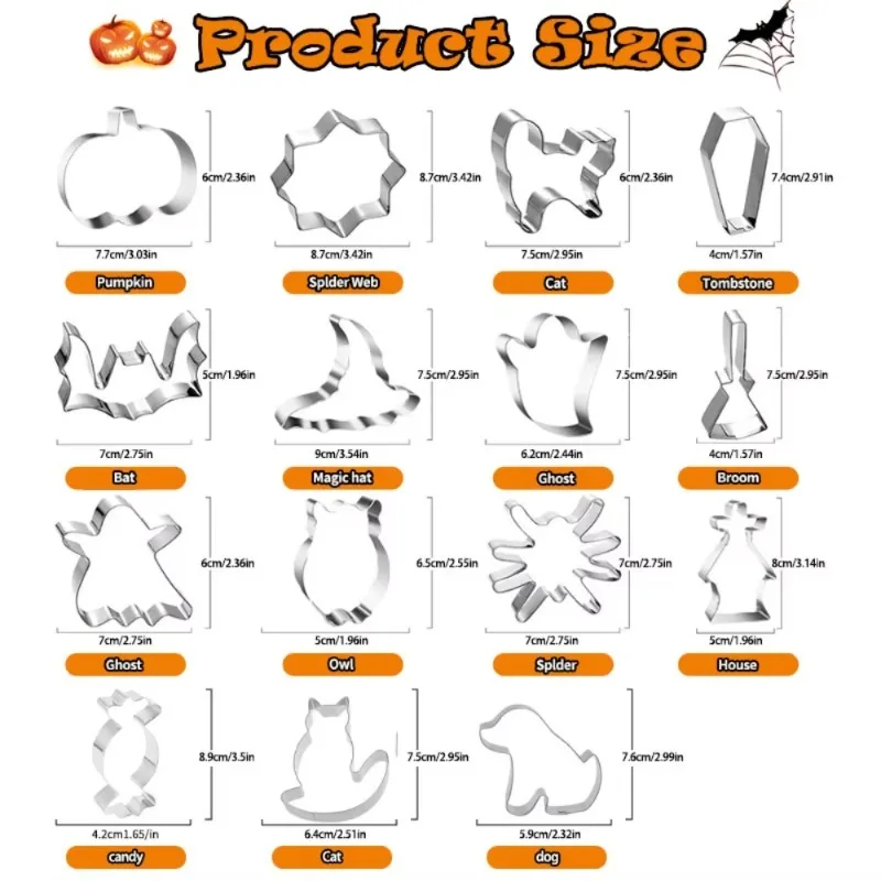 Halloween Cookie Cutter Set with Bat Pumpkin Ghost Cartoon Shapes for Baking Biscuits Pastries Ideal for DIY Spooky Treats