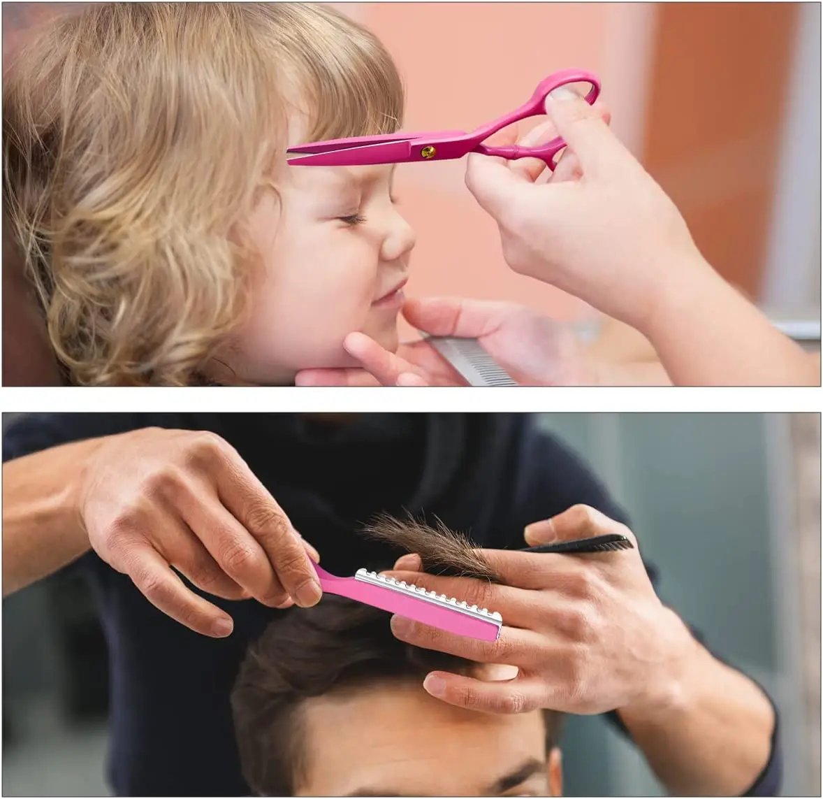전문 핑크 머리 절단 가위 얇은 질감 가위 머리 빗 헤어 클립과 이발사 가위