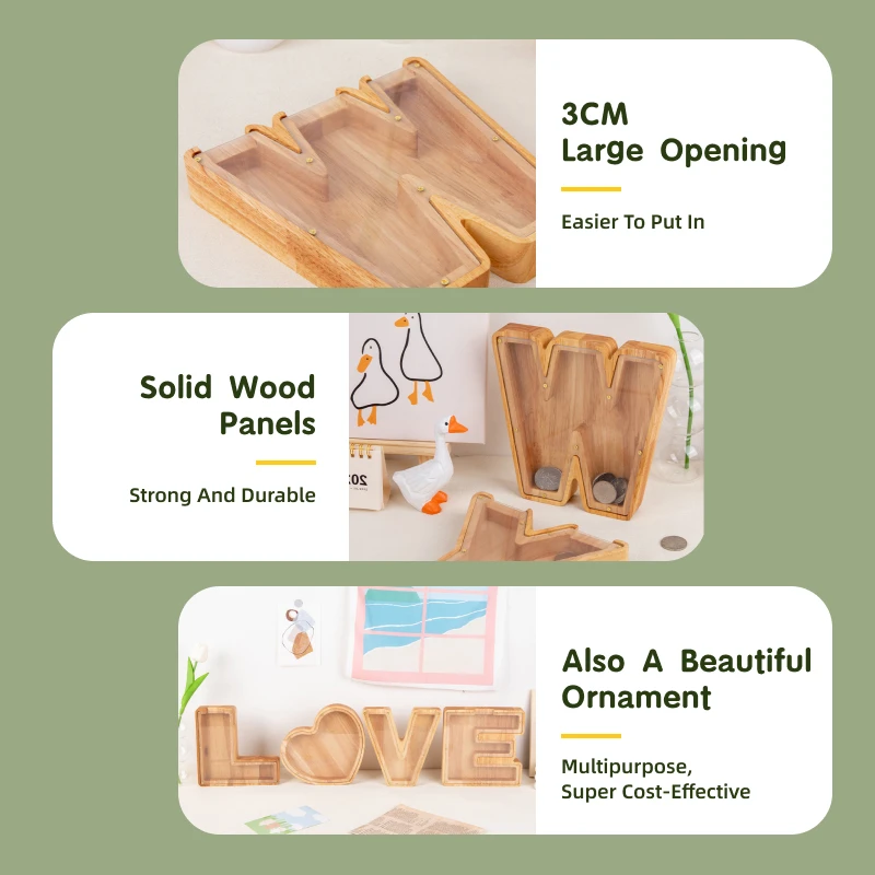 Piggy Bank Wooden Pure Money Box Personalized Wooden Piggy Bank Letter Coin Savings Box Banks To Save Kids Christmas Gift