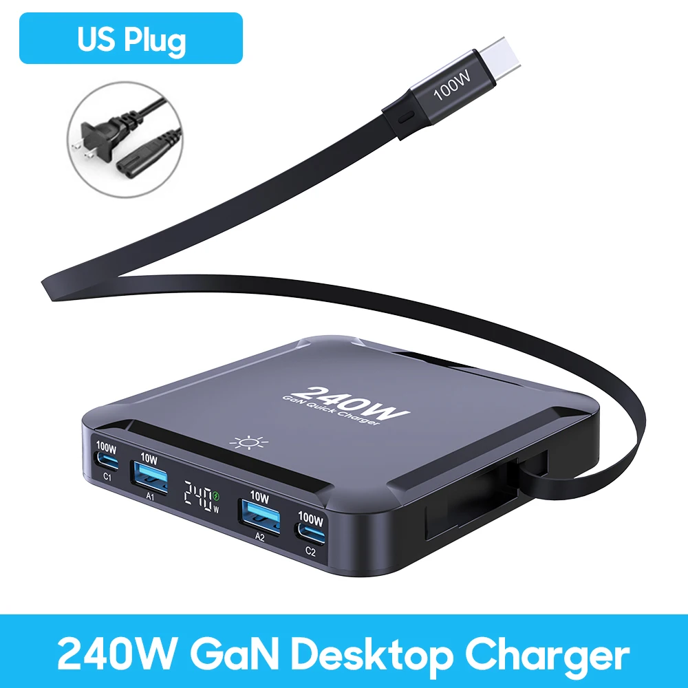 High-Power 6-Port GaN USB-C Charger with LED Display and Fast Charging Technology