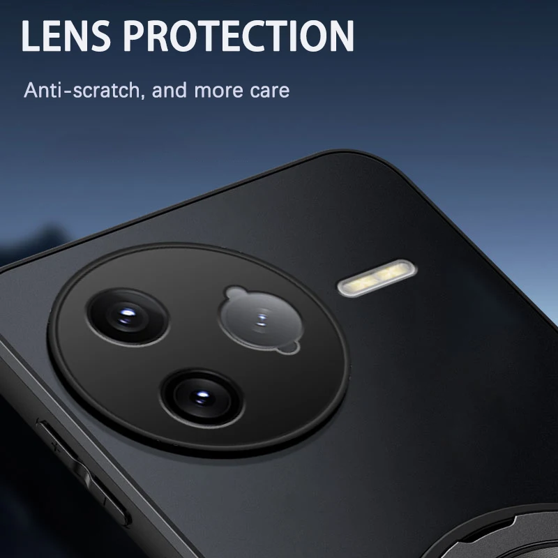 Luxury Frosted Case with Magnetic Ring and 360° Rotating Stand Holder, Lens Protective Cover