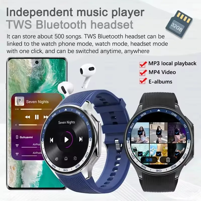 2025 New For OPPO Xiaomi 32G Memory Smart Watch Men Full Touch HD AMOLED Screen Music Fitness Tracker Bluetooth Call Smartwatch 4