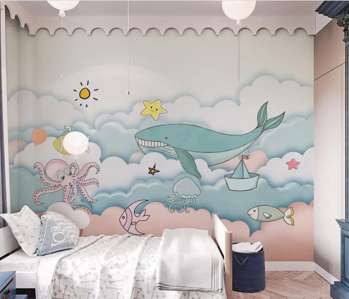 

Custom Photo Mural wallpaper Ocean Whale wall paper for Children's Room Bedroom Living Room Background Wall Decoration Painting