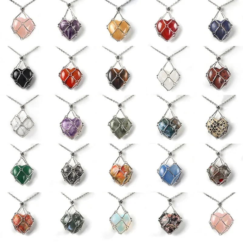 

5pcs Design Heart Stone Cage Necklace Holder Net Metal Chain Collecting Stainless Steel Holder Adjustable Pendant Copper Jewelry