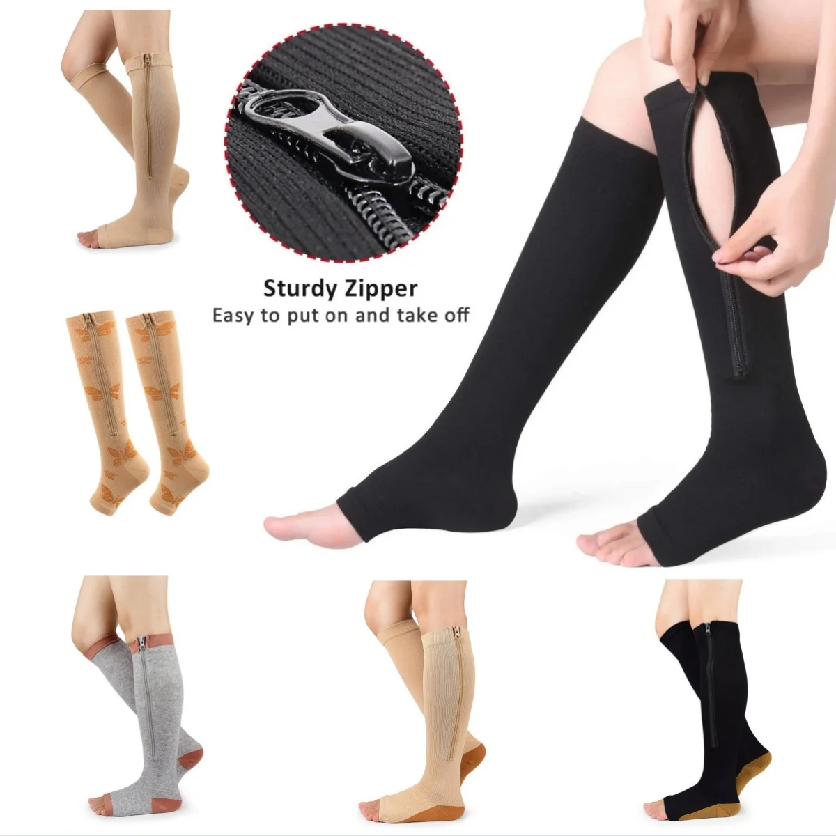 

Compression Socks Zipper Fashion Women Men Open Toe Solid Color Yoga Socks Gym Floor Soft Dance Pilates Sports Cotton Socks