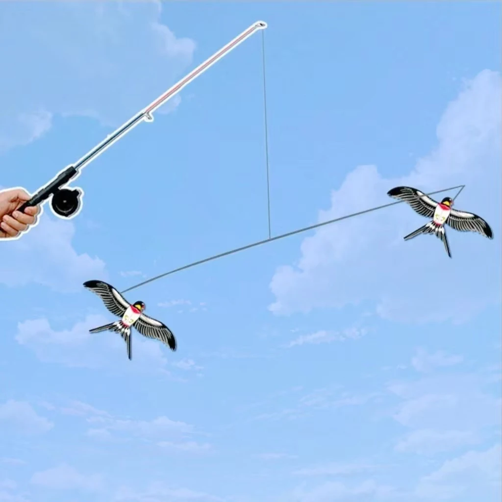 Mini Pole Swallow Kites for Adults - Dynamic Windsurfing Kites with Fishing Rod Line swallow kites