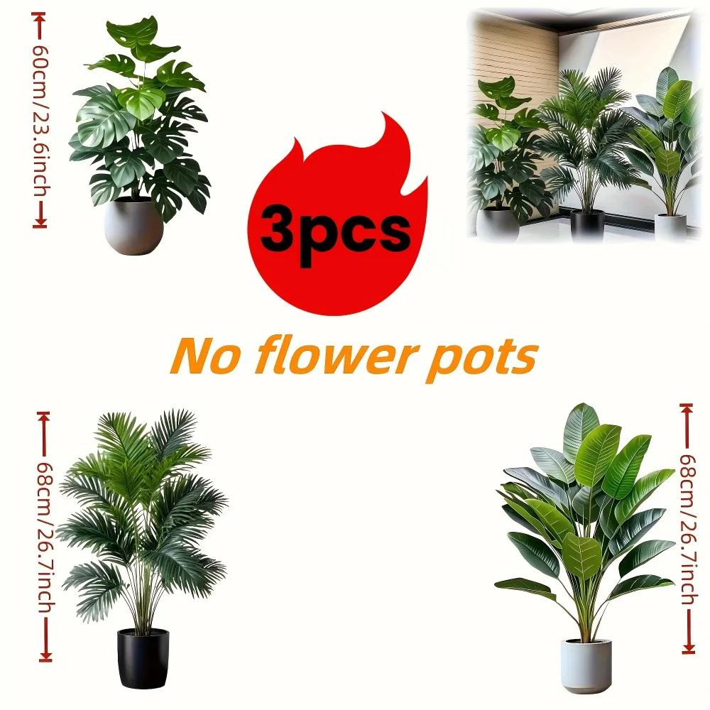 3pcs Large Artificial Areca Palm Plant with 36 Leaves Tropical Potted Plants 6