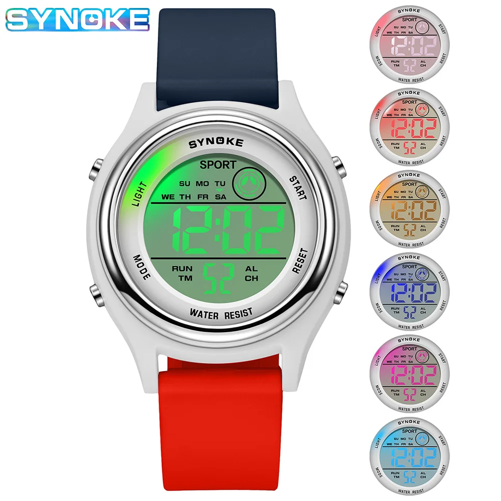 SYNOKE Colorful Children Seven Lights Watches Sport Students Digital Watch For Kids Waterproof Electronic Watch Shock Resist 4
