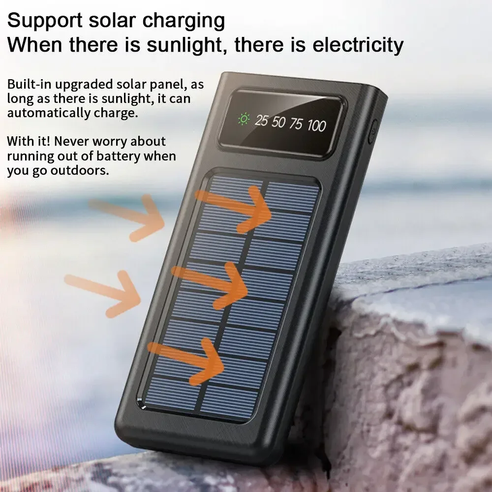 200000mAh Solar Power Bank  4-USB Cable Portable Charger Ultra-Large Capacity Mobile Power Suitable For Samsung Apple Huawei 4