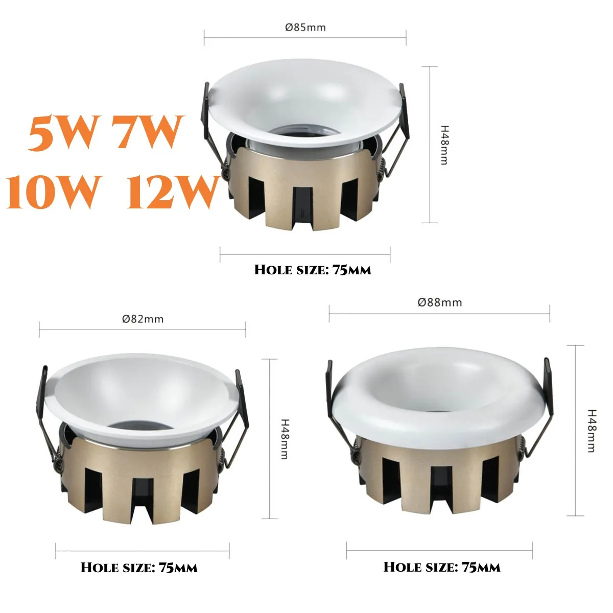 내장형 LED 다운라이트 깊은 눈부심 방지 천장 조명 디밍이 가능한 스포트라이트 5W 7W 10W 12W Ac 85-265v 아치형 실내 조명