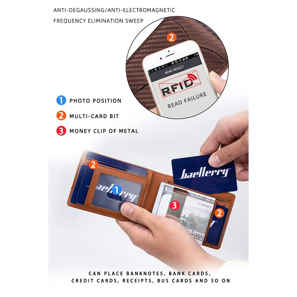 Men's Front Pocket Wallet Business Style RFID Blocking Zipper 5 Slots Slim PU Leather for Office