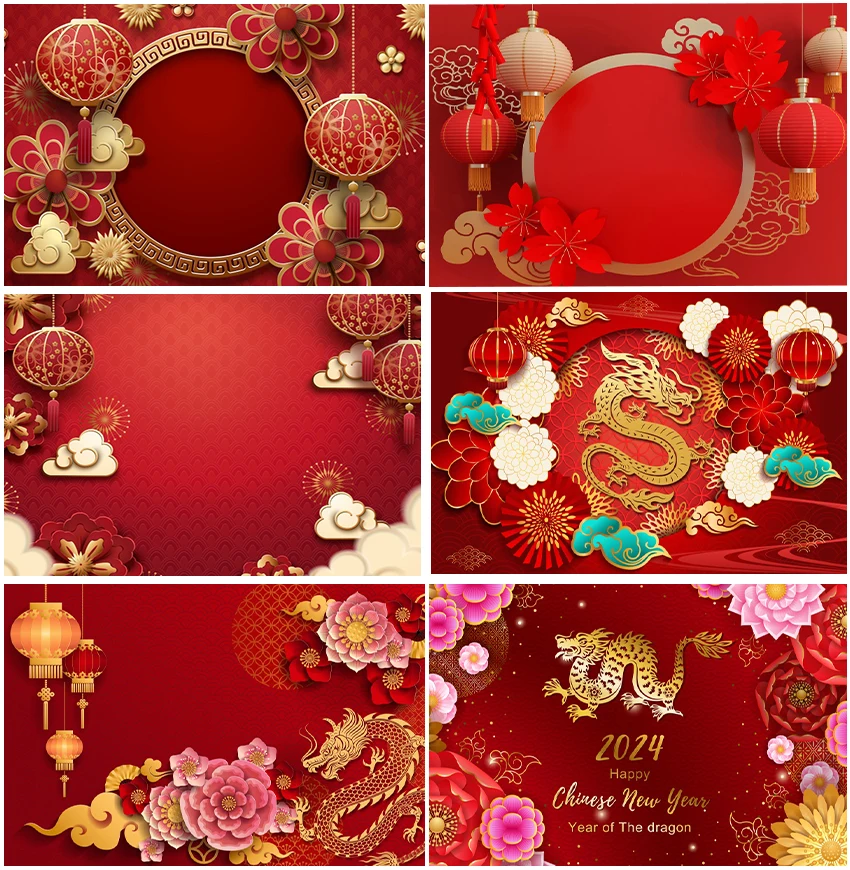 

Весенний праздник с китайским новым годом цветы цветущие красные фоны фонарь Дракон счастливые облака фоны декор для фотосессии