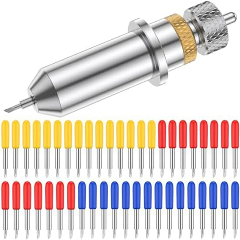 A43F-46Pcs Vinyl Cutter Blades 30&deg; 45&deg; 60&deg;Plotter Cutting Blades With Holder Base Hardness Lettering Blade Replacement Set