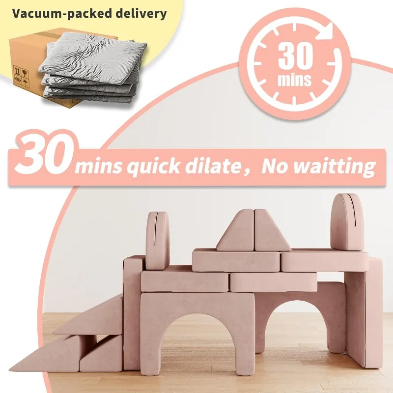 13PCS Modular Kids Play Couch 13 in 1 Toddler Couch for Playing, Creativing, Sleeping Indoor Kids Sofa for Boys and Girls (Pink) 3