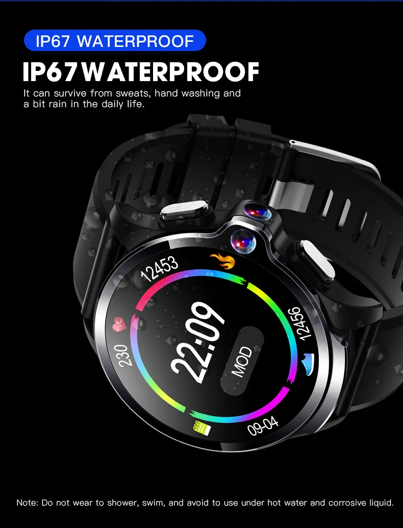 2021 Latest Facial Recognition 4G WIFI GPS Camera Heart rate Multi-sports Big Screen Health MT6739 Android Smart Watch Midon10