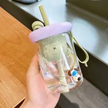  Cute Bottle Little Bear Tea Making Straw Cup Inverted Bear Tea Warehouse Glass Water Cup Interesting Children's Student Gift Cup 