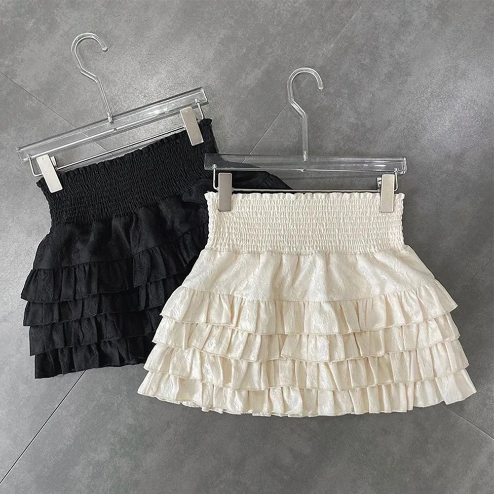 Short Skirt Cake Skirt Hip-covering Skirt Casual High Waist Puffy Ruffle Solid Color Womens Daily Comfy Female