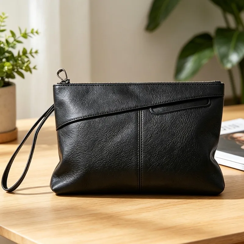 Business Clutches Men Handbag Luxury Large Capacity Men's Clutch Bags Soft Leather Envelope Clutch Male Purse Wrist Hand Bag - 3