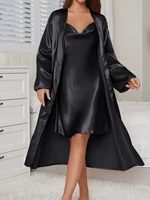 Women's 2-Piece Set Belted Robe & Surplice Slip Dress Elegant Loungewear Breathable Sensual Comfort All-Seaso - Image 3