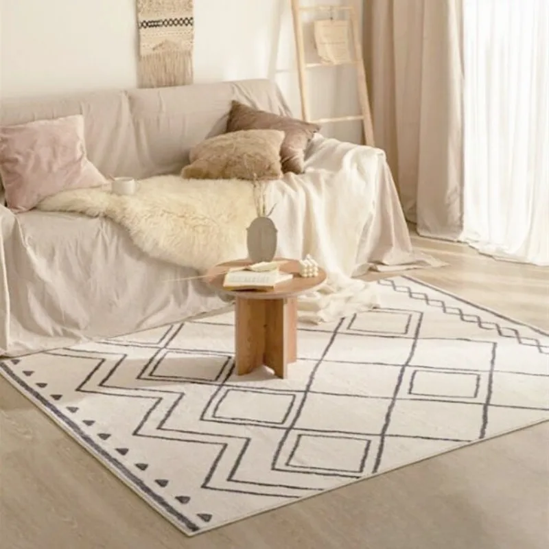 Living Room Carpet Moroccan Nordic Diamond Black White Lines Bedroom Bedside Rug Modern Simple Coffee Table Floor Mat Ковер 양탄자