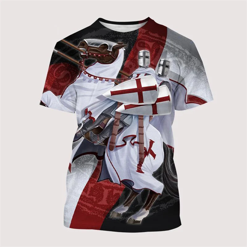 

Retro Knight Templar 3d Printing T-shirt Men Summer Street Round Neck Short-sleeved Tees Fashion Cool T Shirts Male Clothes