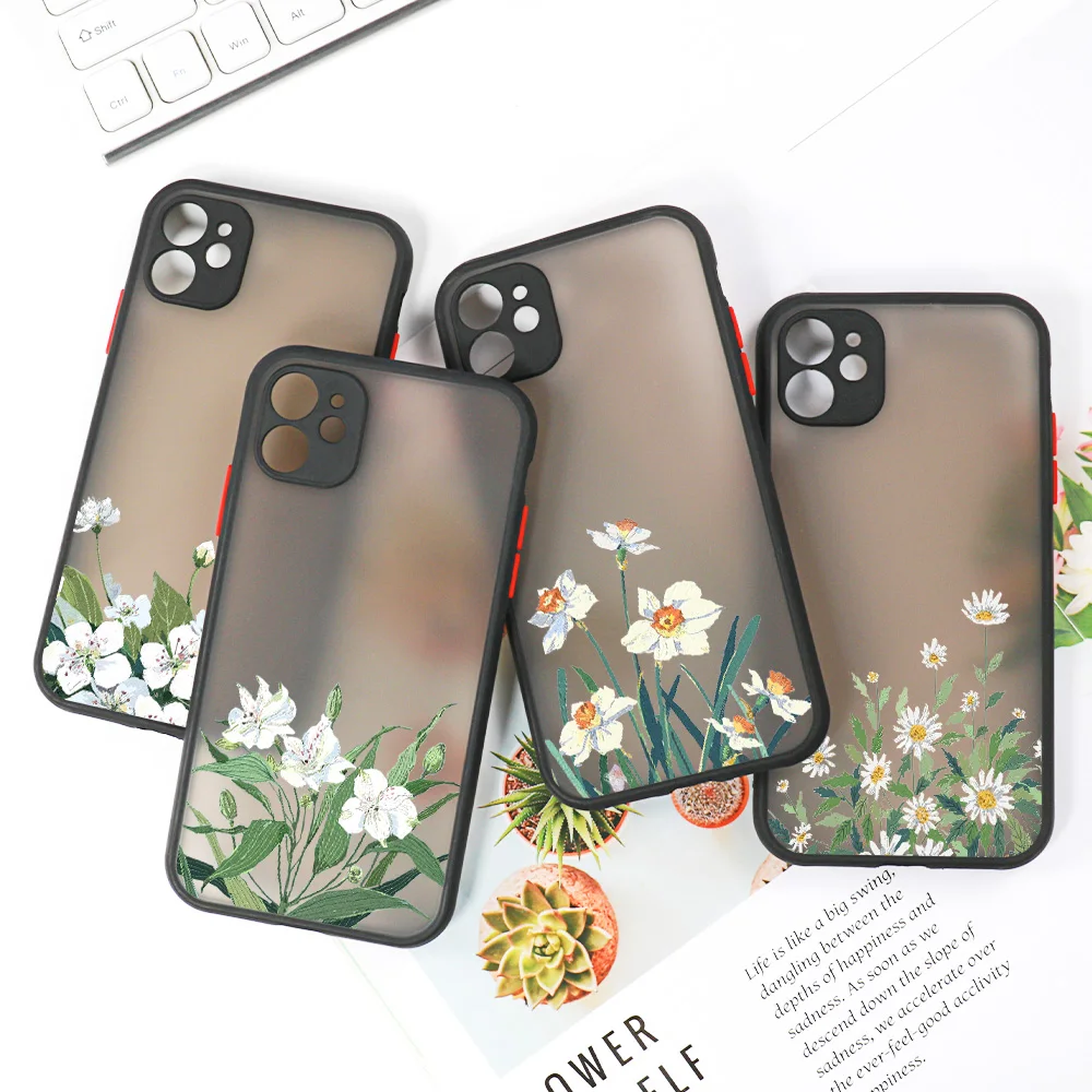 Fashion Flower Phone Case For iPhone 15 11 14 12 13 Pro Max X XR XS Max 12 13 Mini 14 15 Plus X XR XS Max Matte Shockproof Cover