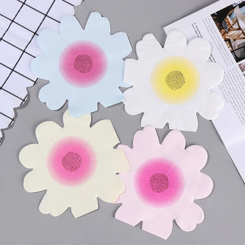 Shaped Colorful Daisy Paper Napkin Cut Edge Irregular Printing Napkin Personalized Paper Placemat 20pc Napkins Decoupage