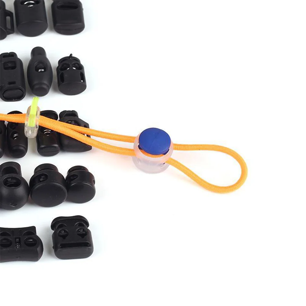 10 Pcs Plastic Nylon Spring Buckles Black Elastic Hanging Clock Rope-Adjustable Elastic Buckle Double-Hole Pig Nose Stopper