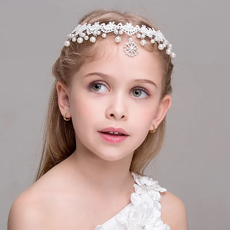 

New Hair Accessories Girls Turban Headwear Baby Headband Bow Pearl Lace Hair Band Headband White Solid Lovely Band