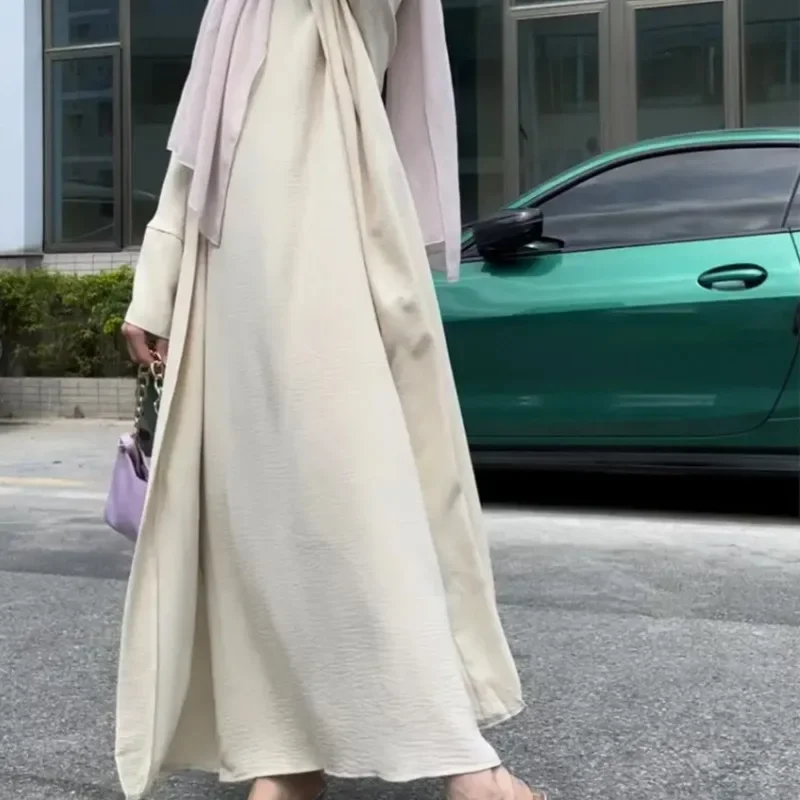 2 Piece Abaya Set Matching Muslim Suit Crepe Open Abayas for Women Dubai Turkey Sleeveless Hijab Dress African Islamic Clothing