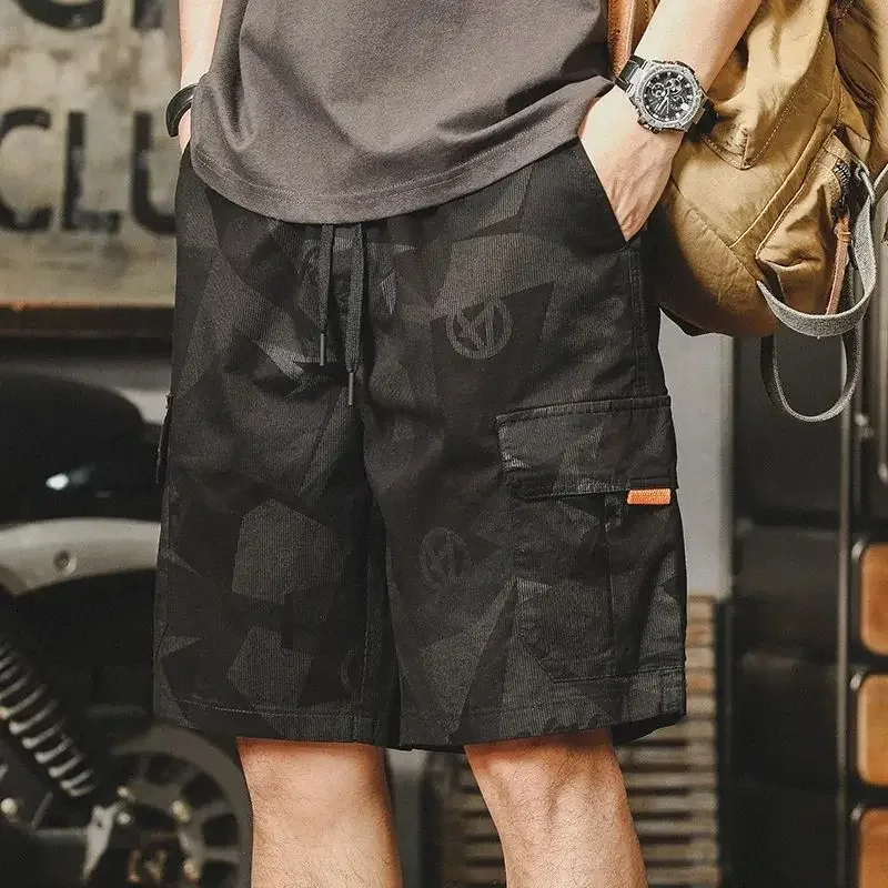 Pantalones cortos para hombre, holgados, de gran tamaño, de camuflaje, anchos, vintage, 2024, de diseñador de moda para hombre Y2k