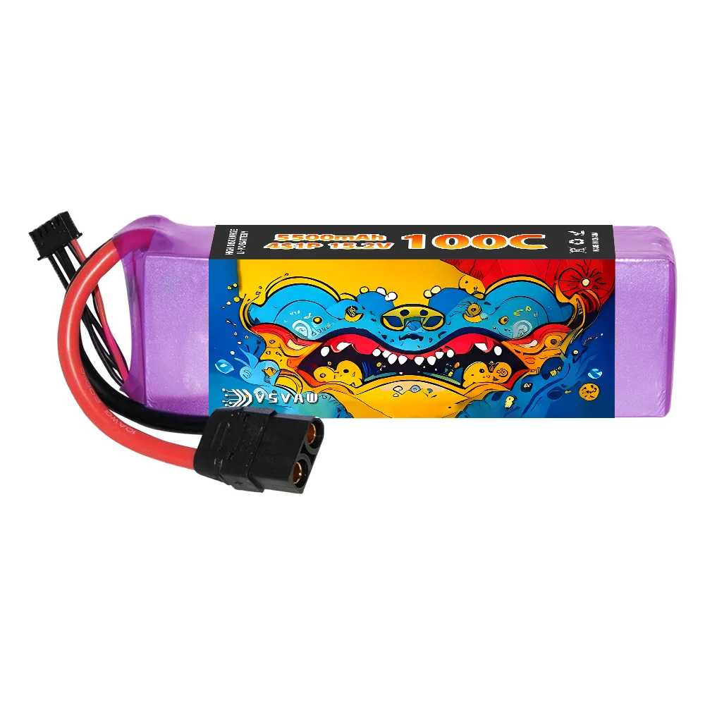 2Pcs VSVAW Lipo 4S 5500mAh FPV drone battery 15.2V 100C drone parts with XT90 plug, suitable for RC car drone quadcopter 2