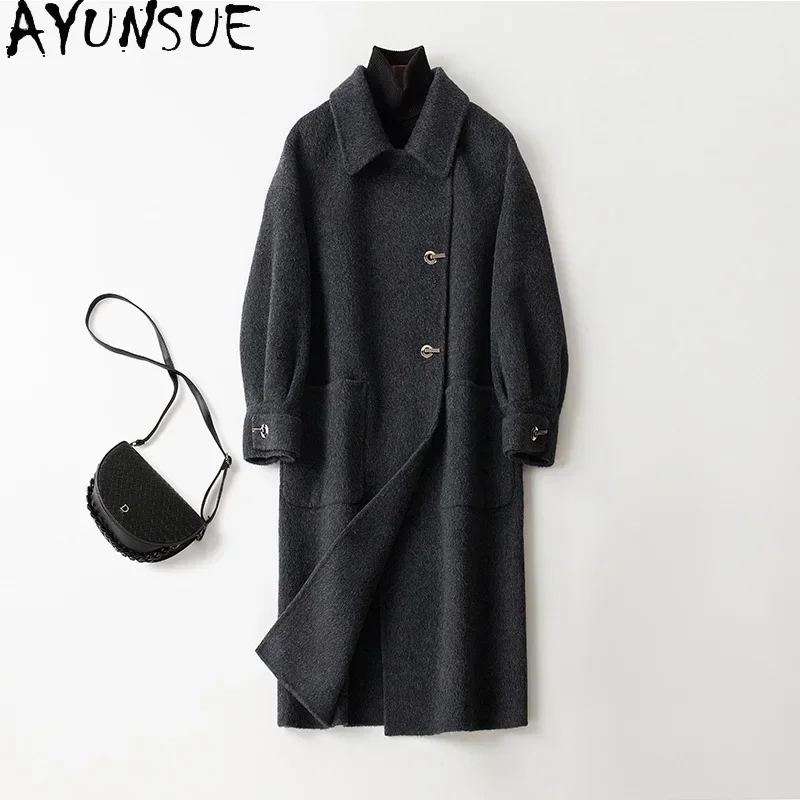 

AYUNSUE Top Quality 10% Alpaca 90% Wool Coats for Women 2023 Autumn Winter Chic Loose Double-sided Woolen Jacket Abrigos Mujer