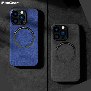 Luxury Suede Leather For Magsafe Magnetic Wireless Charge Case For iPhone 16 15 14 13 12 Mini 11 Pro Max X XR XS 7 8 Plus Cover