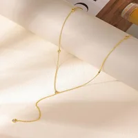 Boho Fashion Jewelry Women Dainty 14 K Gold Necklaces White Gold Plated CZ Lariat Necklace for Women Christmas Gift Fine Jewelry 4