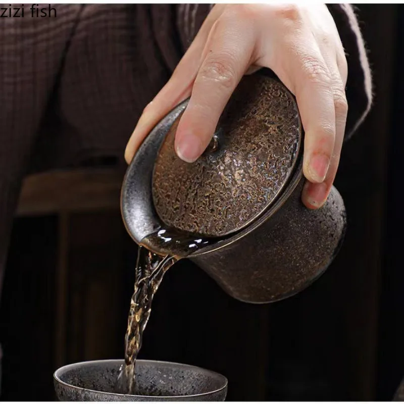 Rust-glazed Ceramic Teacup Saucer Sets Teapot Lid Bowl Kung Fu Teaware Tea Tureen Tea Making Utensils Making Tools