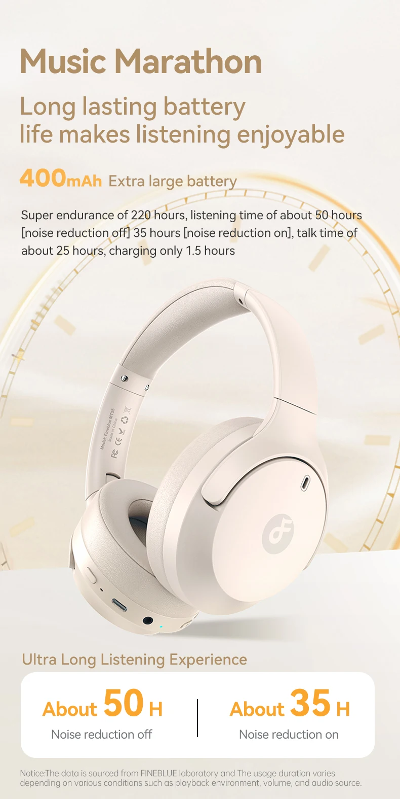Fineblue MT55 Earphones | Hi-Fi Stereo Wireless Headphones with Bluetooth 5.4