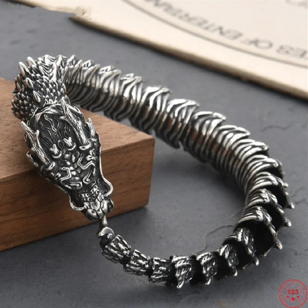 

100% S925 Sterling Silver Dragon Bracelets Viking Dragon Men Fierce Bracelet Hip Hop Rock Style Amulet Jewelry Free Shipping