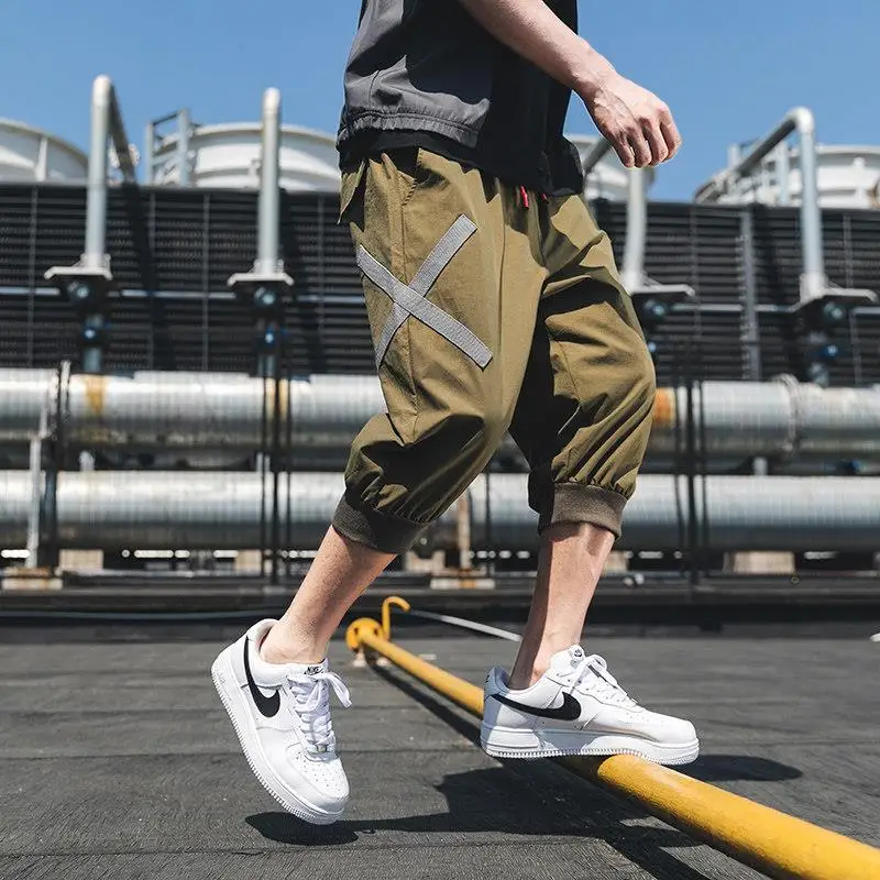 Summer Men Shorts Multi-pocket Sweatpants Streetwear Casual Loose Jogger Pants Elastic Waist Solid Luxury High-end Men Clothing