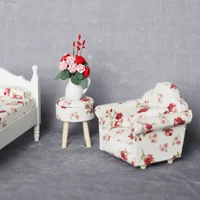 Maison de poupée miniature 1:12, mini-meubles, modèle de scène de salon, ornements de décoration de chambre à coucher, petit canapé floral individuel 4
