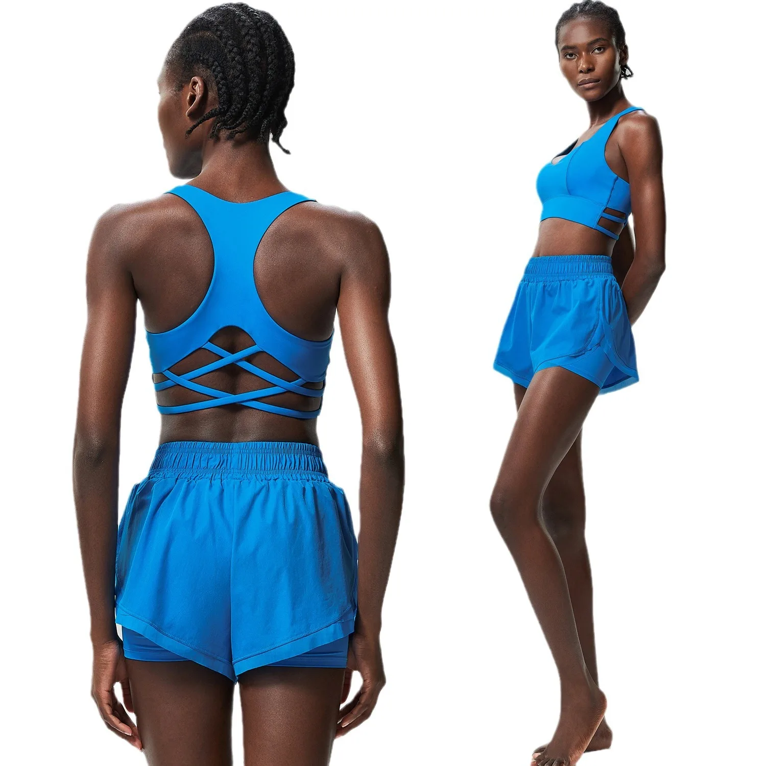 Women Outdoor Running Suit Summer Breathable Quick Dry Short Sportswear Two Pieces Fitness Yoga Set