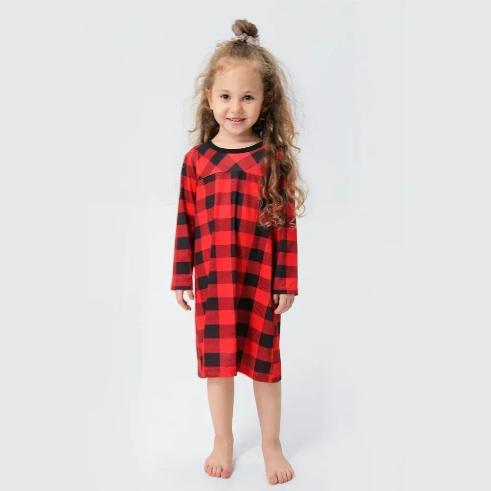 High Quality Matching Christmas Outfits for Family Plaid Print Button Pajamas Set Baby Dog Romper Long Sleeve Homewear Xmas Look 5