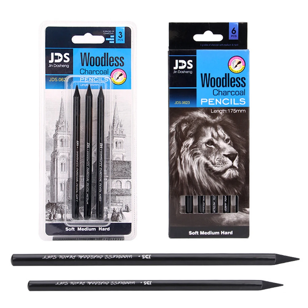 3/6Pcs Professional Pure Carbon Sketch Pens Hard/Medium/Soft Woodless Charcoal Pencil Set Drawing Tool Art Painting Supplies 2