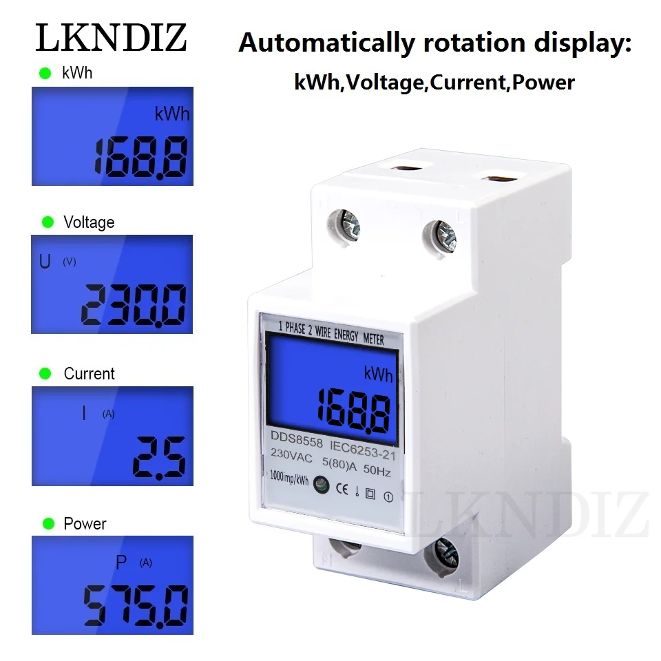

5(80)A 110V/220/230V 50/60Hz Din Rail Electronic Energy Meter kWh Meter LCD Display Digital Single Phase Electricity kWh counter