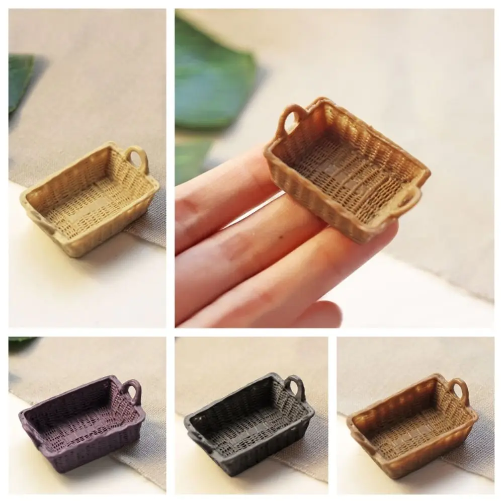 

Tiny 1:6/1:12 Dollhouse Furniture Doll House Accessories Cute Resin Storage Basket Model Pretend Play Woven Basket